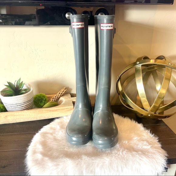 Hunter Shoes - Hunter Tall Gloss Rain Boots in Slate Gray